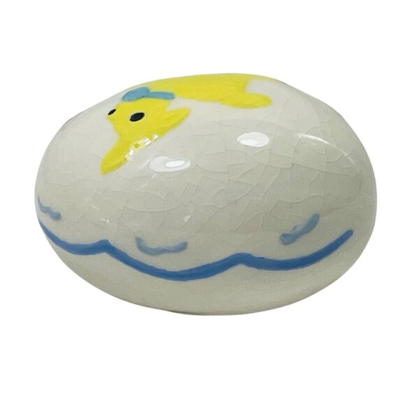 Easter Egg With Yellow Lamb & Pastel Floral Design Hand-Painted Vintage Ceramic - Picture 4 of 8